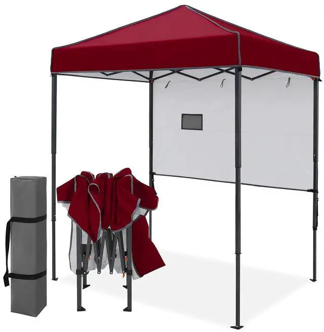 Main image of 6x4 Instant Pop Up Canopy Tent with 1 Half Wall Panel, Straight Leg Sun Shelter, Portable Canopy with Carry Bag for Camping, Beach & Sports, Burgundy