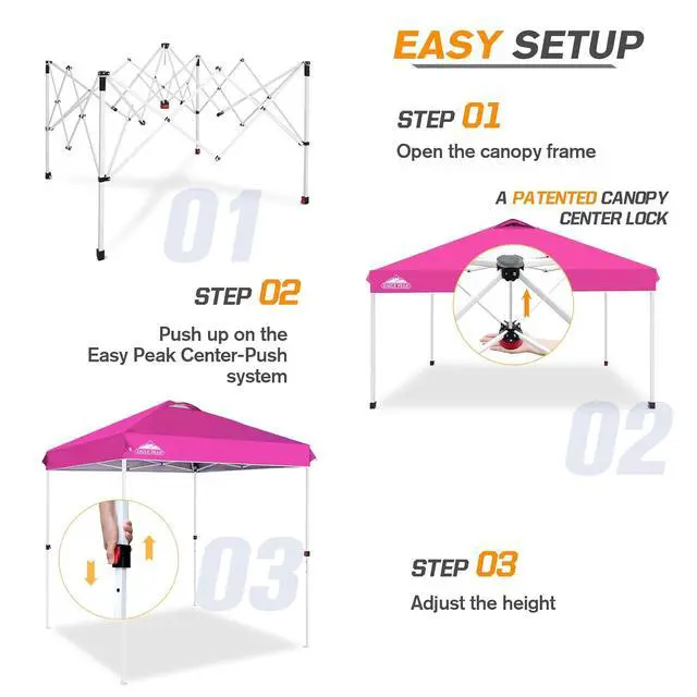 Alt view image 2 of 7 - Pop Up Canopy Tent with Wheeled Carry Bag, 8 Stakes, 4 Ropes, Easy Set Up Tent Canopy, 6.6x6.6 ft, Pink