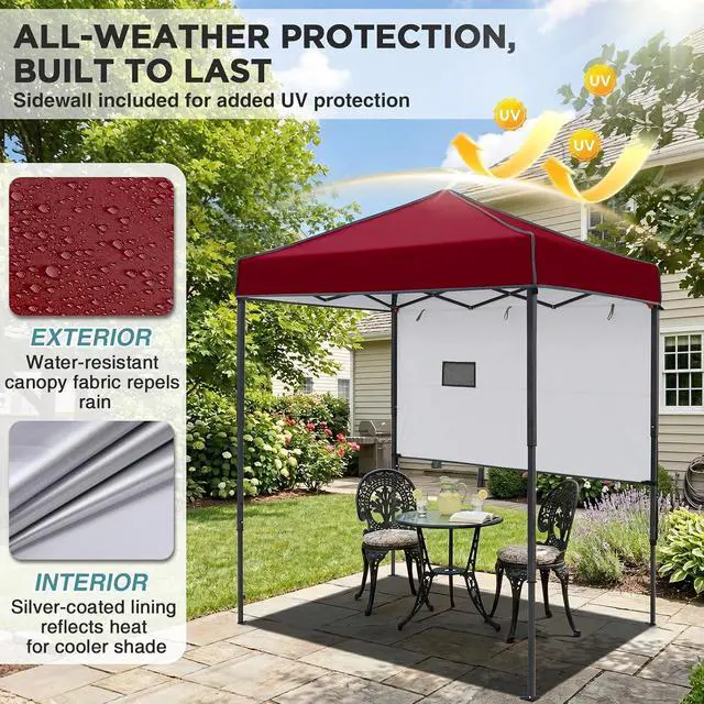 Alt view image 4 of 7 - 6x4 Instant Pop Up Canopy Tent with 1 Half Wall Panel, Straight Leg Sun Shelter, Portable Canopy with Carry Bag for Camping, Beach & Sports, Burgundy