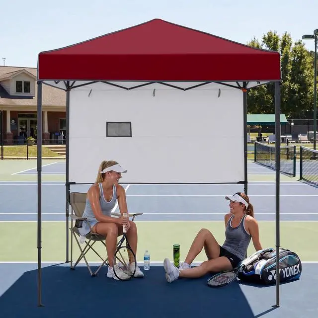 Alt view image 7 of 7 - 6x4 Instant Pop Up Canopy Tent with 1 Half Wall Panel, Straight Leg Sun Shelter, Portable Canopy with Carry Bag for Camping, Beach & Sports, Burgundy