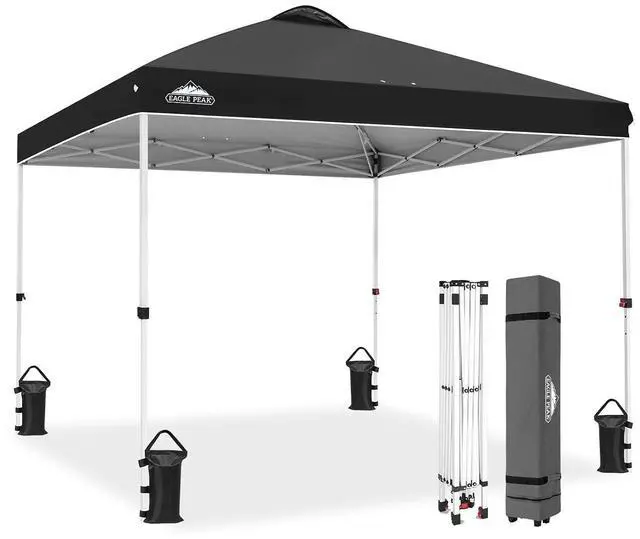 Main image of Pop Up Canopy Tent with Wheeled Carry Bag, 8 Stakes, 4 Ropes, 4 Weight Bags, Easy Set Up Tent Canopy, 10x10 ft, 100sqft of Shade, Black