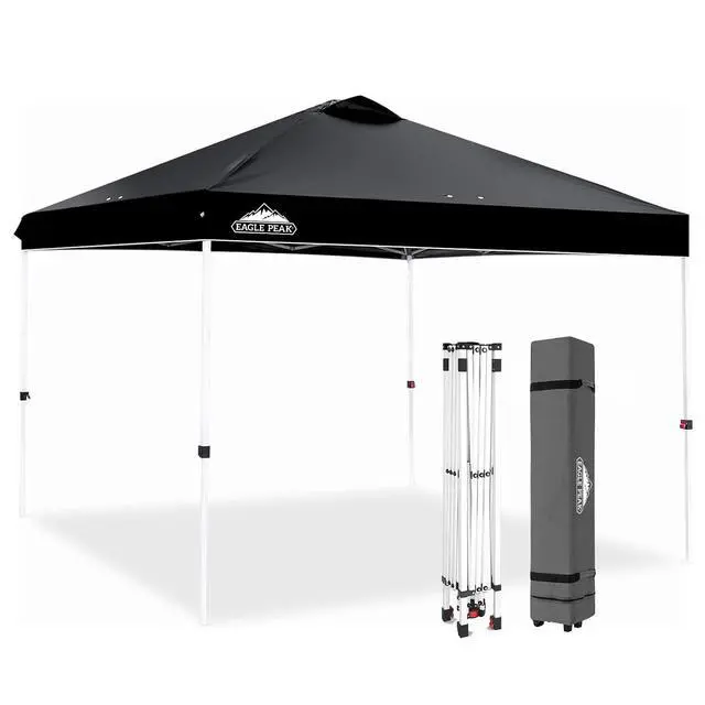 Alt view image 4 of 7 - Pop Up Canopy Tent with Wheeled Carry Bag, 8 Stakes, 4 Ropes, 4 Weight Bags, Easy Set Up Tent Canopy, 10x10 ft, 100sqft of Shade, Black