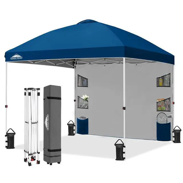 Main image of Commercial Canopy 10x10 with Sidewall Storage, Easy OnePerson Setup Pop Up Canopy Tent with Roller Bag, Stakes, Ropes, and Weight Bags, Dark Blue