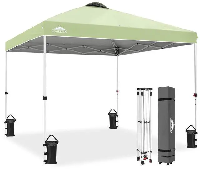 Main image of Pop Up Canopy Tent with Wheeled Carry Bag, 8 Stakes, 4 Ropes, 4 Weight Bags, Easy Set Up Tent Canopy, 10x10 ft, 100sqft of Shade, Smoke Green