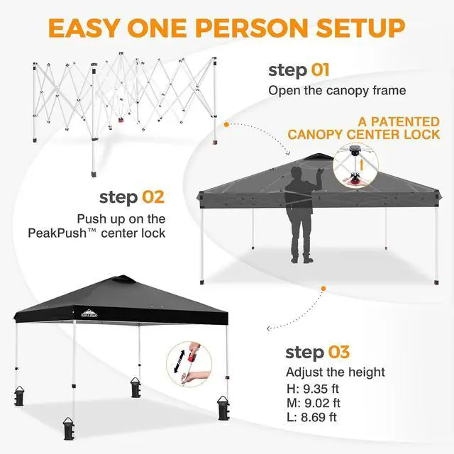 Alt view image 7 of 7 - Pop Up Canopy Tent with Wheeled Carry Bag, 8 Stakes, 4 Ropes, 4 Weight Bags, Easy Set Up Tent Canopy, 10x10 ft, 100sqft of Shade, Black