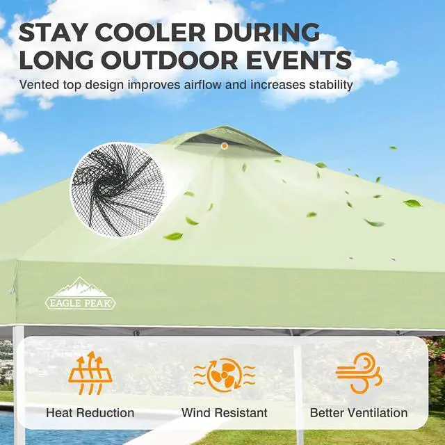 Alt view image 2 of 7 - Pop Up Canopy Tent with Wheeled Carry Bag, 8 Stakes, 4 Ropes, 4 Weight Bags, Easy Set Up Tent Canopy, 10x10 ft, 100sqft of Shade, Smoke Green