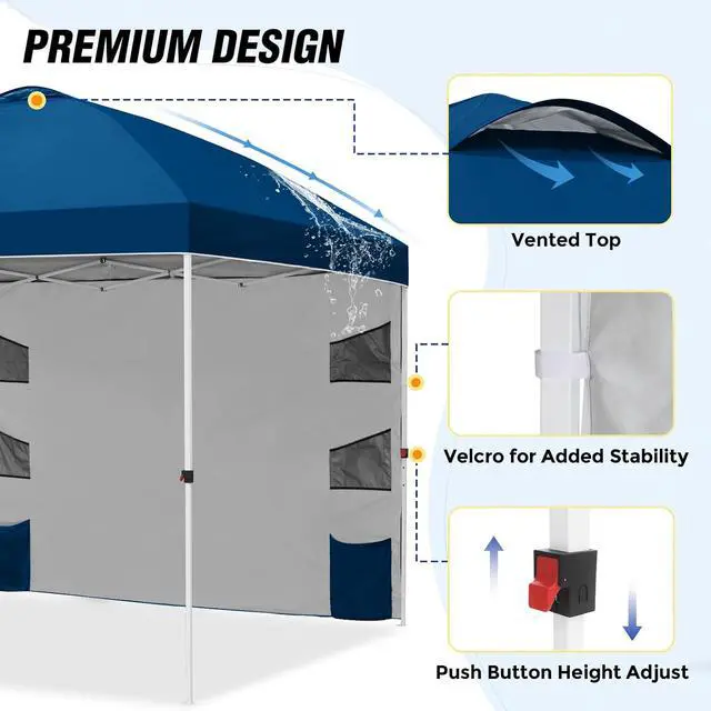Alt view image 7 of 7 - Commercial Canopy 10x10 with Sidewall Storage, Easy OnePerson Setup Pop Up Canopy Tent with Roller Bag, Stakes, Ropes, and Weight Bags, Dark Blue