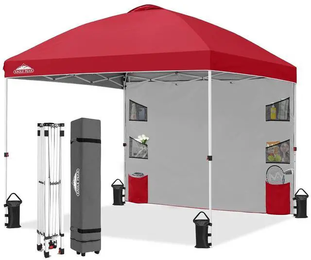 Main image of Commercial Canopy 10x10 with Sidewall Storage, Easy OnePerson Setup Pop Up Canopy Tent with Roller Bag, Stakes, Ropes, and Weight Bags, Red