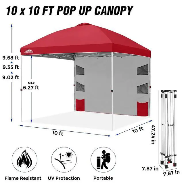 Alt view image 3 of 7 - Commercial Canopy 10x10 with Sidewall Storage, Easy OnePerson Setup Pop Up Canopy Tent with Roller Bag, Stakes, Ropes, and Weight Bags, Red