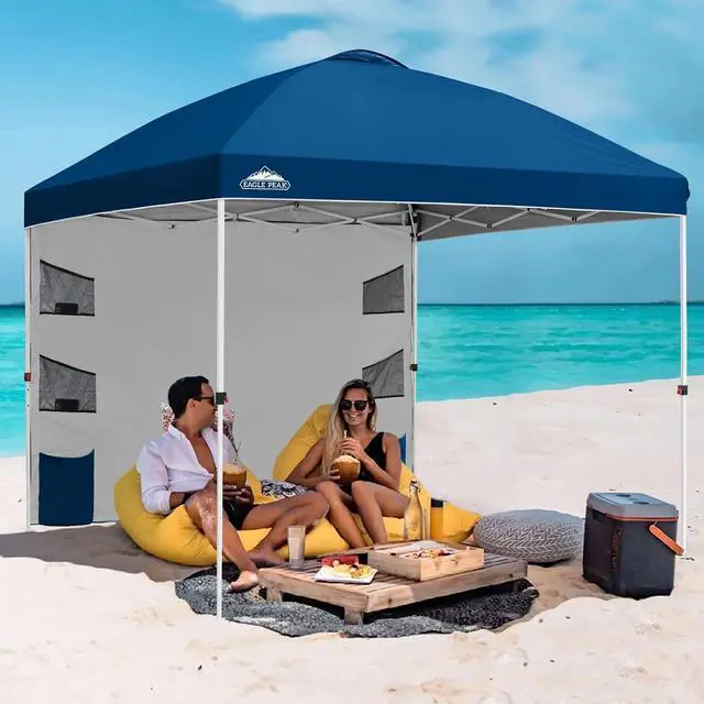Alt view image 5 of 7 - Commercial Canopy 10x10 with Sidewall Storage, Easy OnePerson Setup Pop Up Canopy Tent with Roller Bag, Stakes, Ropes, and Weight Bags, Dark Blue