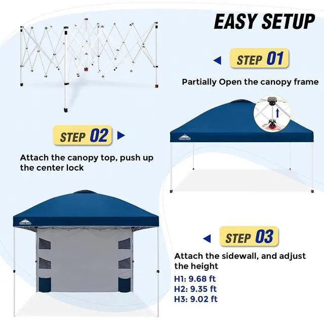 Alt view image 6 of 7 - Commercial Canopy 10x10 with Sidewall Storage, Easy OnePerson Setup Pop Up Canopy Tent with Roller Bag, Stakes, Ropes, and Weight Bags, Dark Blue