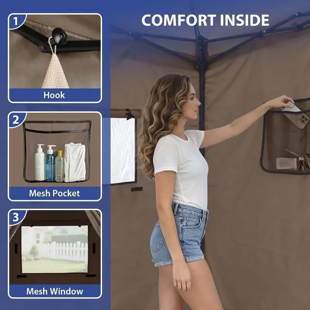 Alt view image 6 of 7 - EAGLE PEAK Flex Ultra Compact Pop-up Canopy, Sun Shelter, Changing Room, Portable Privacy Canopy Cabana, 4x4ft Canopy Tent, for Pool, Fashion Photoshoots, or Camping Brown