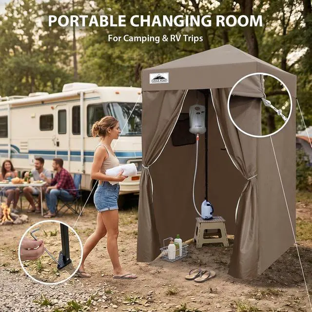 Alt view image 5 of 7 - EAGLE PEAK Flex Ultra Compact Pop-up Canopy, Sun Shelter, Changing Room, Portable Privacy Canopy Cabana, 4x4ft Canopy Tent, for Pool, Fashion Photoshoots, or Camping Brown