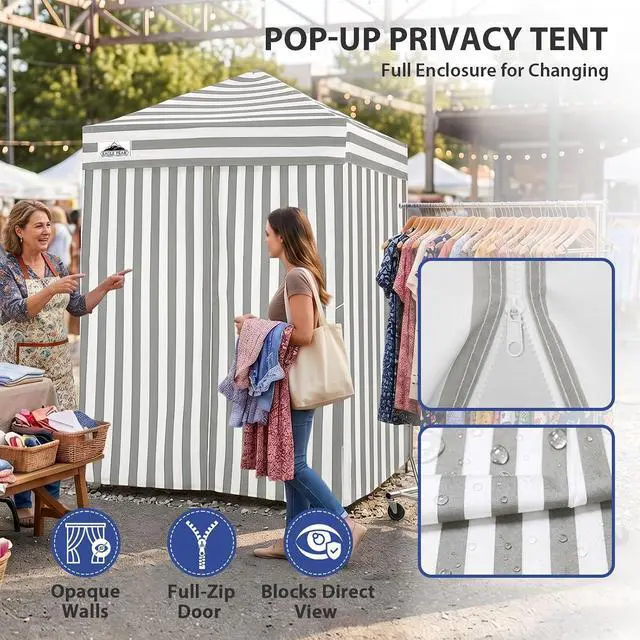 Alt view image 2 of 7 - Flex Ultra Compact 5x5 Pop-up Canopy, Sun Shelter, Changing Room, Portable Privacy Tent for Pool, Fashion Photoshoots, or Camping, Gray/White