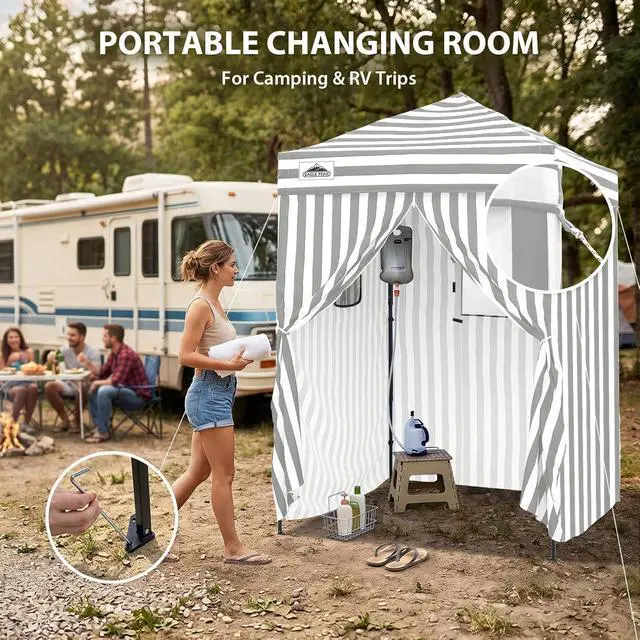 Alt view image 5 of 7 - Flex Ultra Compact 5x5 Pop-up Canopy, Sun Shelter, Changing Room, Portable Privacy Tent for Pool, Fashion Photoshoots, or Camping, Gray/White