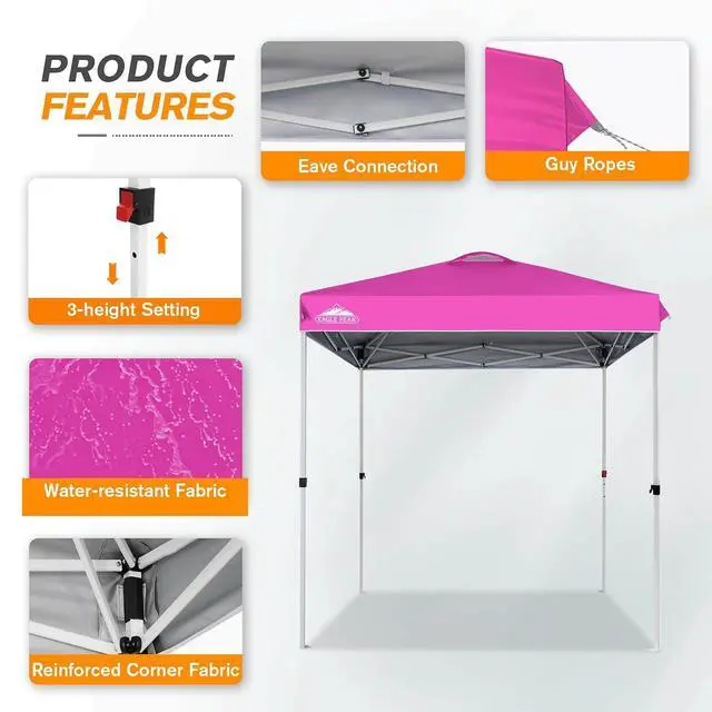 Alt view image 4 of 7 - Pop Up Canopy Tent with Wheeled Carry Bag, 8 Stakes, 4 Ropes, Easy Set Up Tent Canopy, 6.6x6.6 ft, Pink