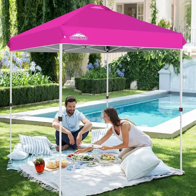 Alt view image 5 of 7 - Pop Up Canopy Tent with Wheeled Carry Bag, 8 Stakes, 4 Ropes, Easy Set Up Tent Canopy, 6.6x6.6 ft, Pink