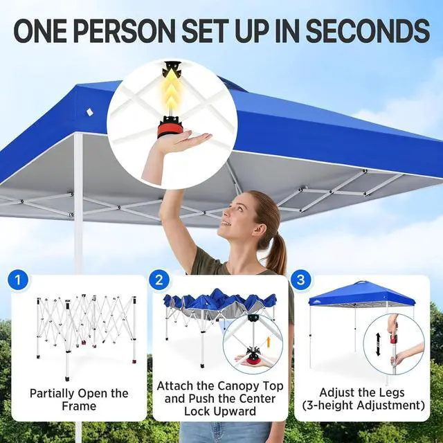 Alt view image 5 of 7 - Pop Up Canopy Tent with Wheeled Carry Bag, 8 Stakes, 4 Ropes, Easy Set Up Tent Canopy, 8x8 ft, Blue