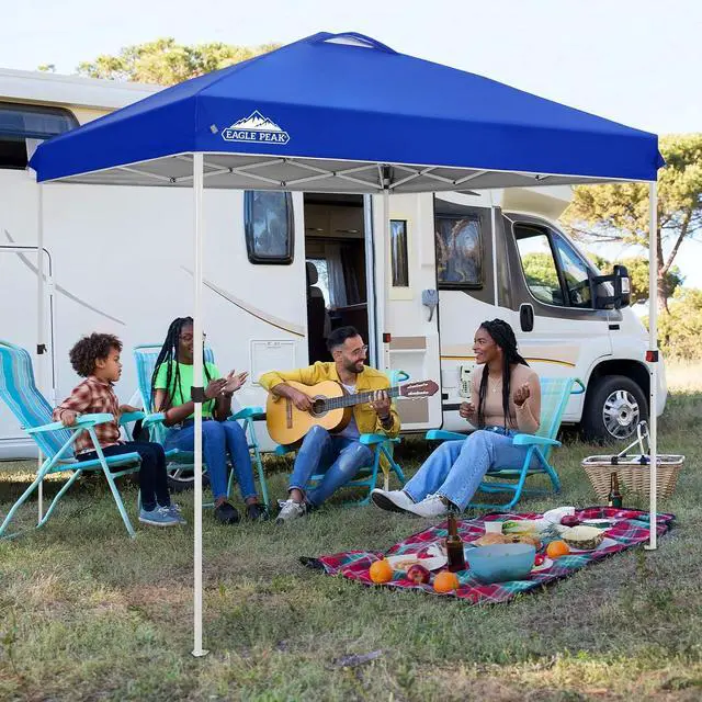 Alt view image 2 of 7 - Pop Up Canopy Tent with Wheeled Carry Bag, 8 Stakes, 4 Ropes, Easy Set Up Tent Canopy, 8x8 ft, Blue