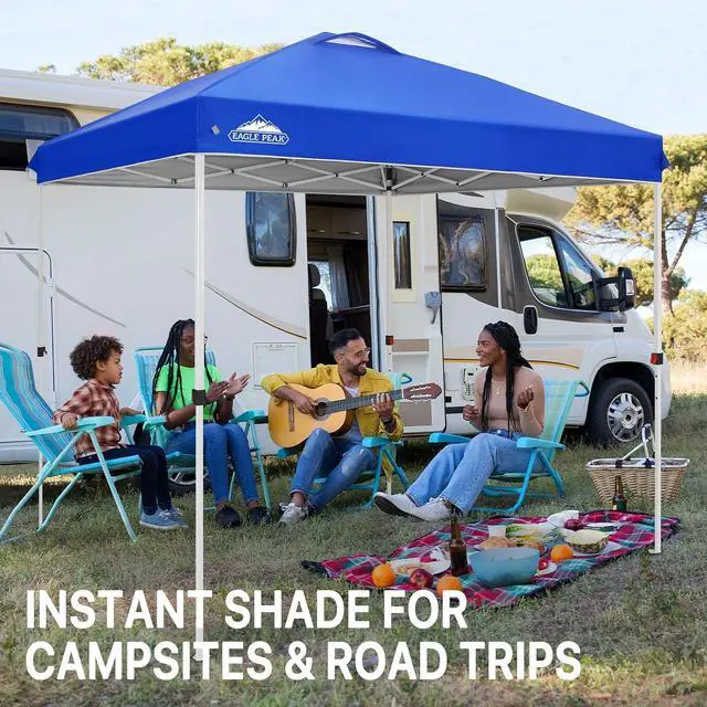 Alt view image 6 of 7 - Pop Up Canopy Tent with Wheeled Carry Bag, 8 Stakes, 4 Ropes, Easy Set Up Tent Canopy, 8x8 ft, Blue