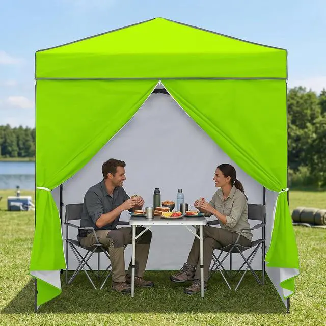 Alt view image 5 of 7 - 6x4 Instant Pop Up Canopy Tent with 4 Side Wall Panels, Straight Leg Sun Shelter, Portable Canopy with Carry Bag for Camping, Beach & Sports, Neon Green