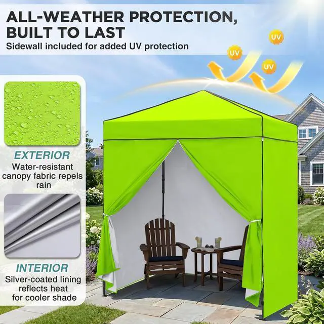 Alt view image 4 of 7 - 6x4 Instant Pop Up Canopy Tent with 4 Side Wall Panels, Straight Leg Sun Shelter, Portable Canopy with Carry Bag for Camping, Beach & Sports, Neon Green