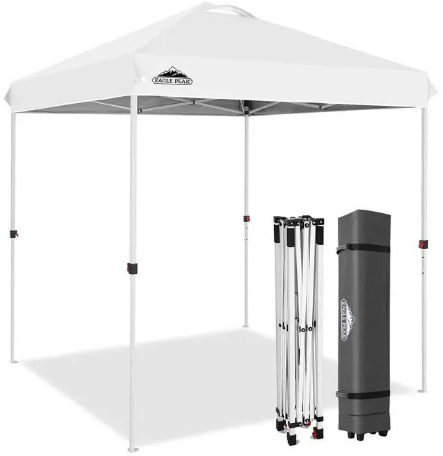 Main image of Pop Up Canopy Tent with Wheeled Carry Bag, 8 Stakes, 4 Ropes, Easy Set Up Tent Canopy, 6.6x6.6 ft, White
