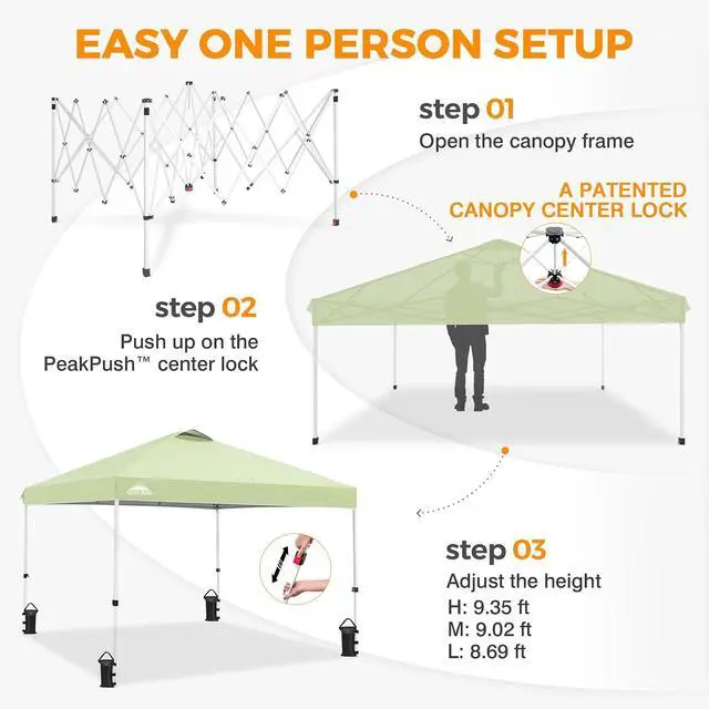 Alt view image 6 of 7 - Pop Up Canopy Tent with Wheeled Carry Bag, 8 Stakes, 4 Ropes, 4 Weight Bags, Easy Set Up Tent Canopy, 10x10 ft, 100sqft of Shade, Smoke Green