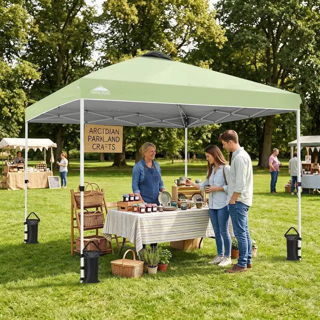 Alt view image 5 of 7 - Pop Up Canopy Tent with Wheeled Carry Bag, 8 Stakes, 4 Ropes, 4 Weight Bags, Easy Set Up Tent Canopy, 10x10 ft, 100sqft of Shade, Smoke Green