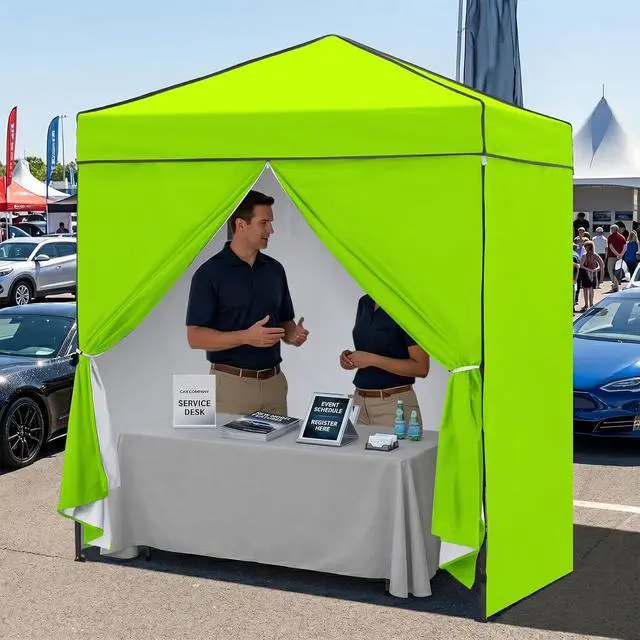 Alt view image 7 of 7 - 6x4 Instant Pop Up Canopy Tent with 4 Side Wall Panels, Straight Leg Sun Shelter, Portable Canopy with Carry Bag for Camping, Beach & Sports, Neon Green