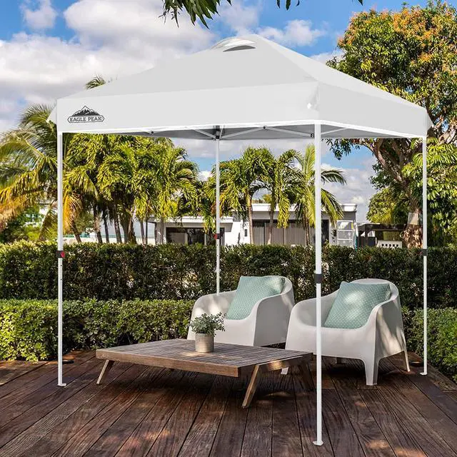 Alt view image 5 of 7 - Pop Up Canopy Tent with Wheeled Carry Bag, 8 Stakes, 4 Ropes, Easy Set Up Tent Canopy, 6.6x6.6 ft, White