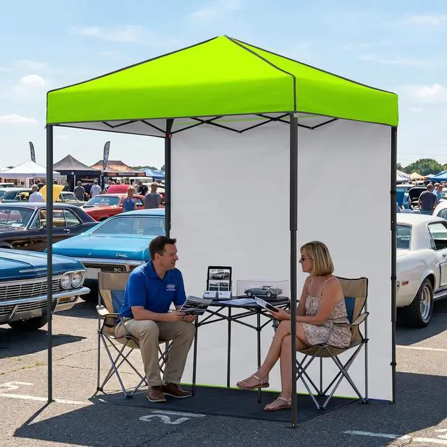 Alt view image 5 of 7 - 6x4 Instant Pop Up Canopy Tent with 1 Side Wall Panel, Straight Leg Sun Shelter, Portable Canopy with Carry Bag for Camping, Beach & Sports, Neon Green