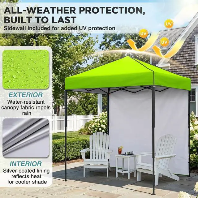 Alt view image 4 of 7 - 6x4 Instant Pop Up Canopy Tent with 1 Side Wall Panel, Straight Leg Sun Shelter, Portable Canopy with Carry Bag for Camping, Beach & Sports, Neon Green