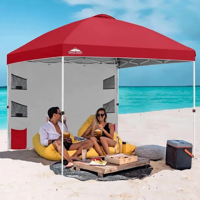 Alt view image 5 of 7 - Commercial Canopy 10x10 with Sidewall Storage, Easy OnePerson Setup Pop Up Canopy Tent with Roller Bag, Stakes, Ropes, and Weight Bags, Red