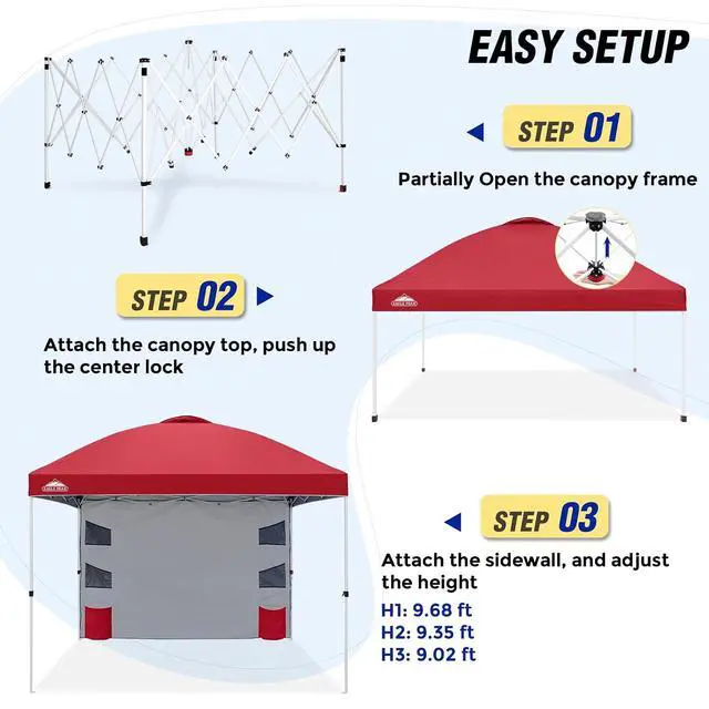 Alt view image 6 of 7 - Commercial Canopy 10x10 with Sidewall Storage, Easy OnePerson Setup Pop Up Canopy Tent with Roller Bag, Stakes, Ropes, and Weight Bags, Red