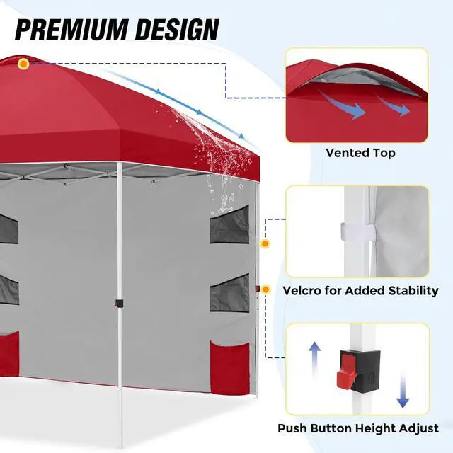 Alt view image 7 of 7 - Commercial Canopy 10x10 with Sidewall Storage, Easy OnePerson Setup Pop Up Canopy Tent with Roller Bag, Stakes, Ropes, and Weight Bags, Red