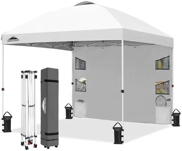 Main image of Commercial Canopy 10x10 with Sidewall Storage, Easy OnePerson Setup Pop Up Canopy Tent with Roller Bag, Stakes, Ropes, and Weight Bags, White
