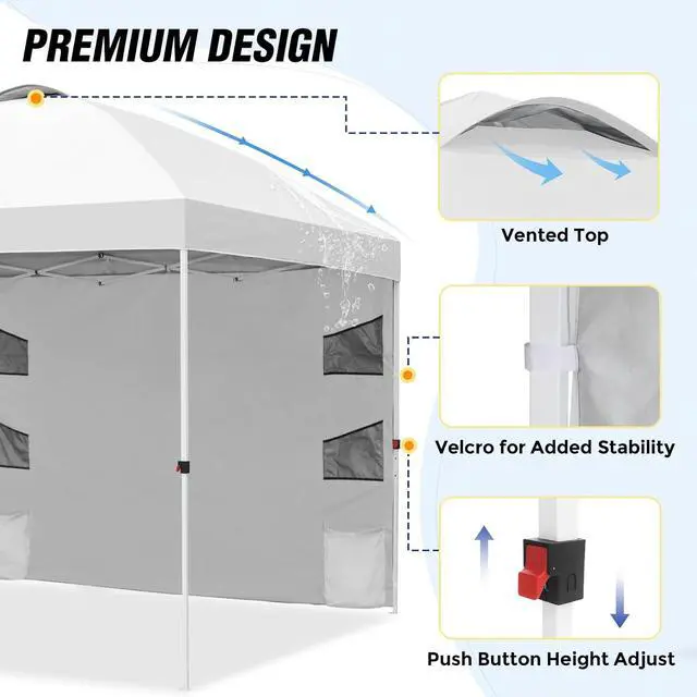 Alt view image 7 of 7 - Commercial Canopy 10x10 with Sidewall Storage, Easy OnePerson Setup Pop Up Canopy Tent with Roller Bag, Stakes, Ropes, and Weight Bags, White