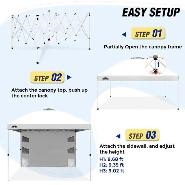 Alt view image 6 of 7 - Commercial Canopy 10x10 with Sidewall Storage, Easy OnePerson Setup Pop Up Canopy Tent with Roller Bag, Stakes, Ropes, and Weight Bags, White