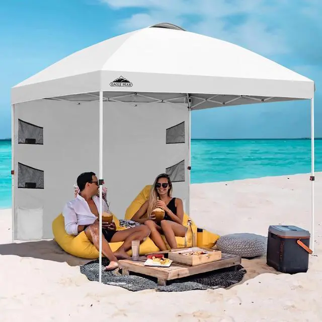Alt view image 5 of 7 - Commercial Canopy 10x10 with Sidewall Storage, Easy OnePerson Setup Pop Up Canopy Tent with Roller Bag, Stakes, Ropes, and Weight Bags, White
