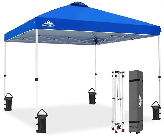Main image of Pop Up Canopy Tent with Wheeled Carry Bag, 8 Stakes, 4 Ropes, 4 Weight Bags, Easy Set Up Tent Canopy, 10x10 ft, 100sqft of Shade, Blue