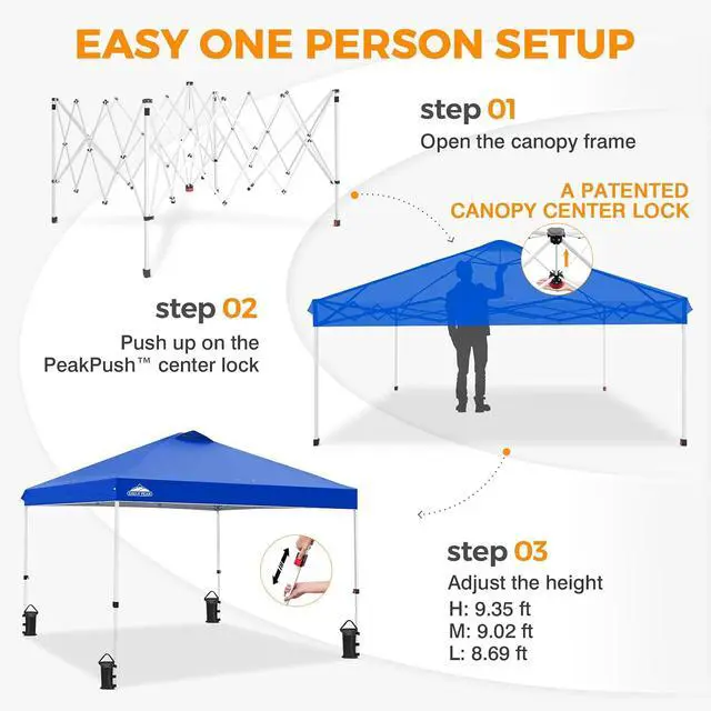 Alt view image 6 of 7 - Pop Up Canopy Tent with Wheeled Carry Bag, 8 Stakes, 4 Ropes, 4 Weight Bags, Easy Set Up Tent Canopy, 10x10 ft, 100sqft of Shade, Blue