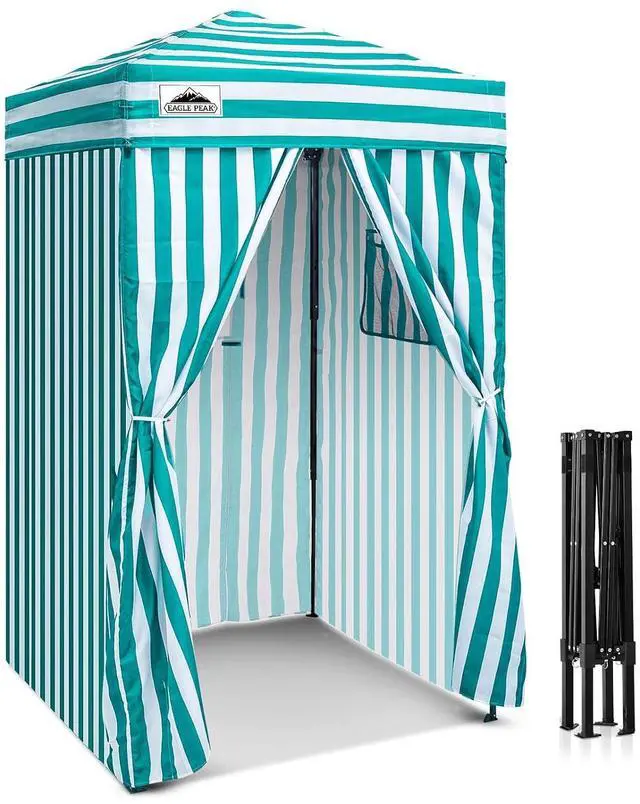 Main image of Flex Ultra Compact 4x4 Pop-up Canopy, Sun Shelter, Changing Room, Portable Privacy Canopy Cabana for Pool, Fashion Photoshoots, or Camping, White/Light Blue