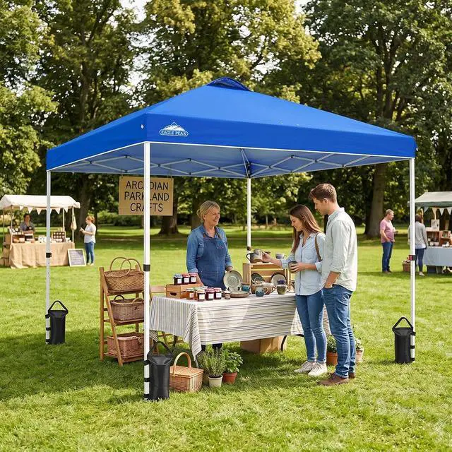 Alt view image 5 of 7 - Pop Up Canopy Tent with Wheeled Carry Bag, 8 Stakes, 4 Ropes, 4 Weight Bags, Easy Set Up Tent Canopy, 10x10 ft, 100sqft of Shade, Blue