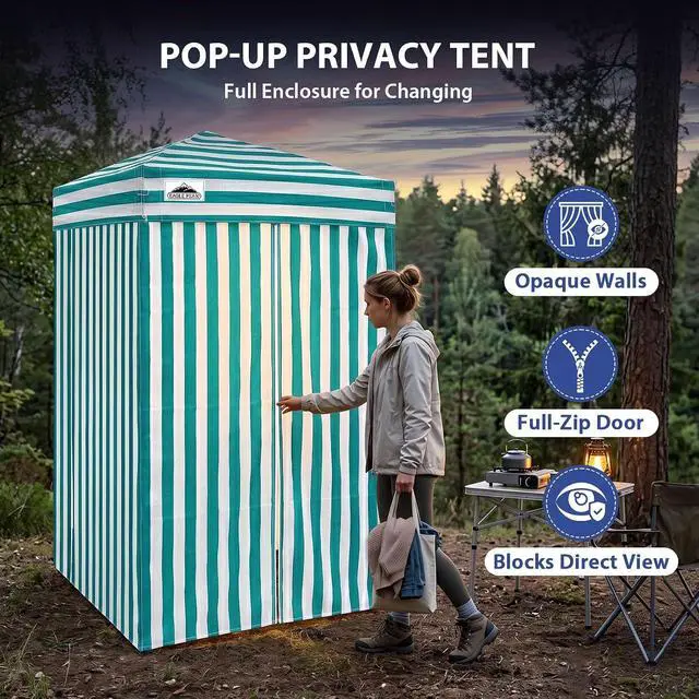 Alt view image 3 of 7 - Flex Ultra Compact 4x4 Pop-up Canopy, Sun Shelter, Changing Room, Portable Privacy Canopy Cabana for Pool, Fashion Photoshoots, or Camping, White/Light Blue