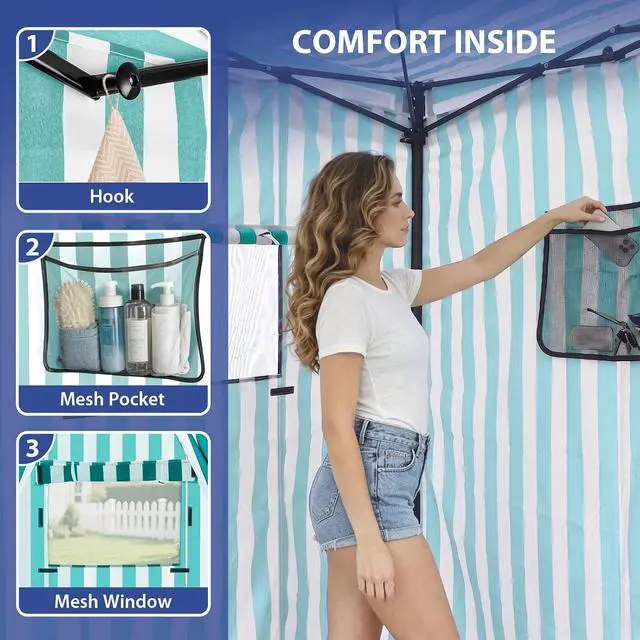 Alt view image 7 of 7 - Flex Ultra Compact 4x4 Pop-up Canopy, Sun Shelter, Changing Room, Portable Privacy Canopy Cabana for Pool, Fashion Photoshoots, or Camping, White/Light Blue