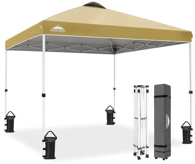 Main image of Pop Up Canopy Tent with Wheeled Carry Bag, 8 Stakes, 4 Ropes, 4 Weight Bags, Easy Set Up Tent Canopy, 10x10 ft, 100sqft of Shade, Beige