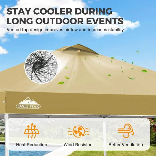 Alt view image 2 of 7 - Pop Up Canopy Tent with Wheeled Carry Bag, 8 Stakes, 4 Ropes, 4 Weight Bags, Easy Set Up Tent Canopy, 10x10 ft, 100sqft of Shade, Beige