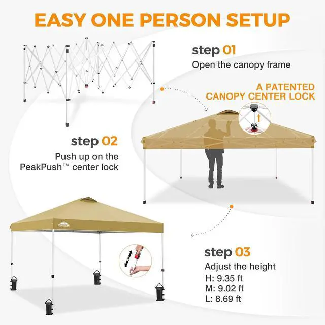 Alt view image 6 of 7 - Pop Up Canopy Tent with Wheeled Carry Bag, 8 Stakes, 4 Ropes, 4 Weight Bags, Easy Set Up Tent Canopy, 10x10 ft, 100sqft of Shade, Beige