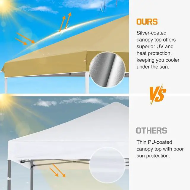 Alt view image 7 of 7 - Pop Up Canopy Tent with Wheeled Carry Bag, 8 Stakes, 4 Ropes, 4 Weight Bags, Easy Set Up Tent Canopy, 10x10 ft, 100sqft of Shade, Beige